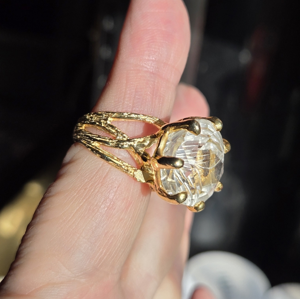 Quartz 12k cherry blossom round HUGE ring sz7 - Picture 8 of 9